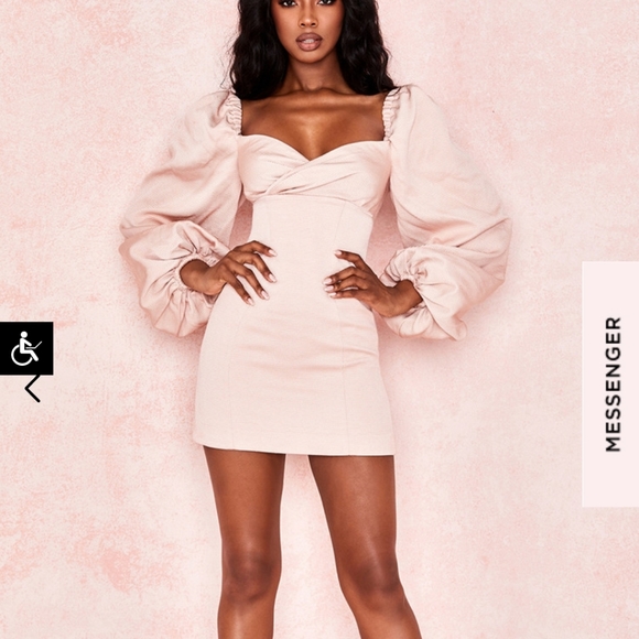 NWT House of CB Dress Medium Aliyah Puff Sleeve - Picture 6 of 14